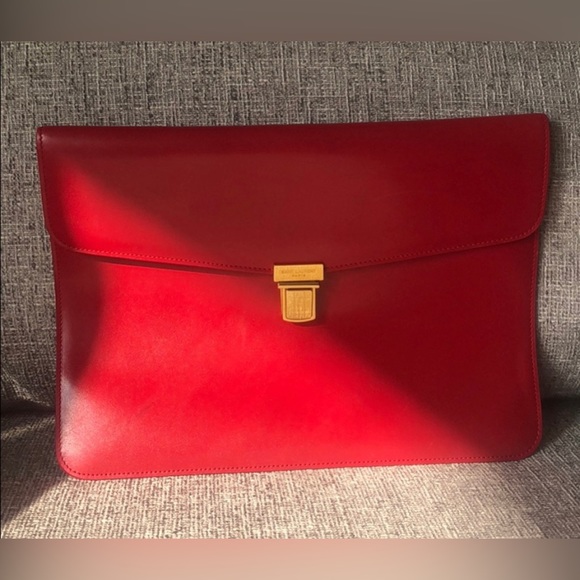 YSL Saint Laurent Red Calf Leather Envelope Clutch - Picture 1 of 6